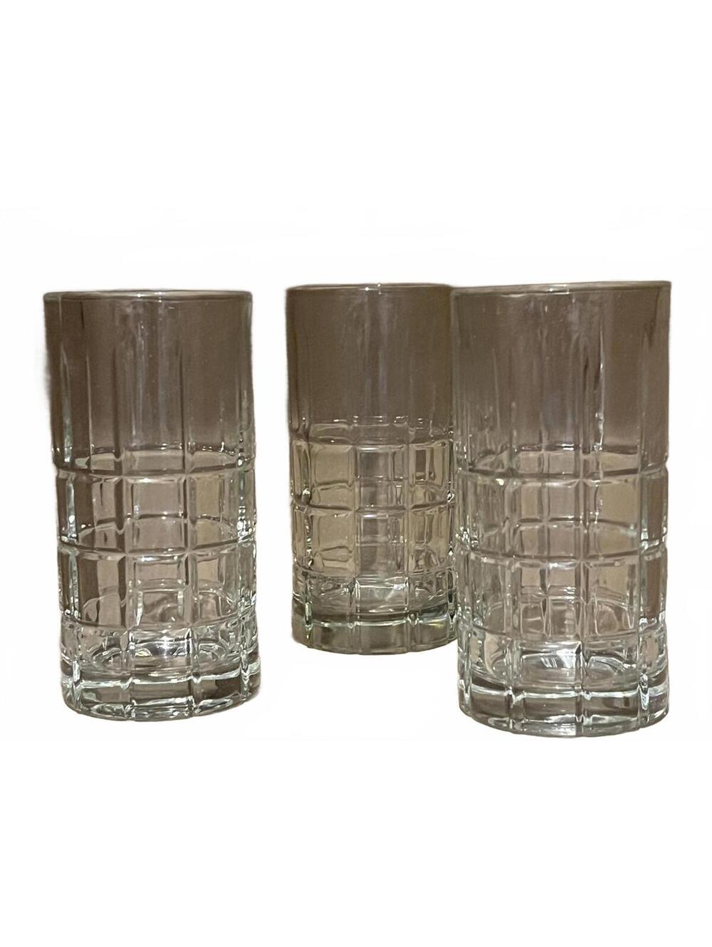 Set of 3 Clear Glasses with Geometric Pattern